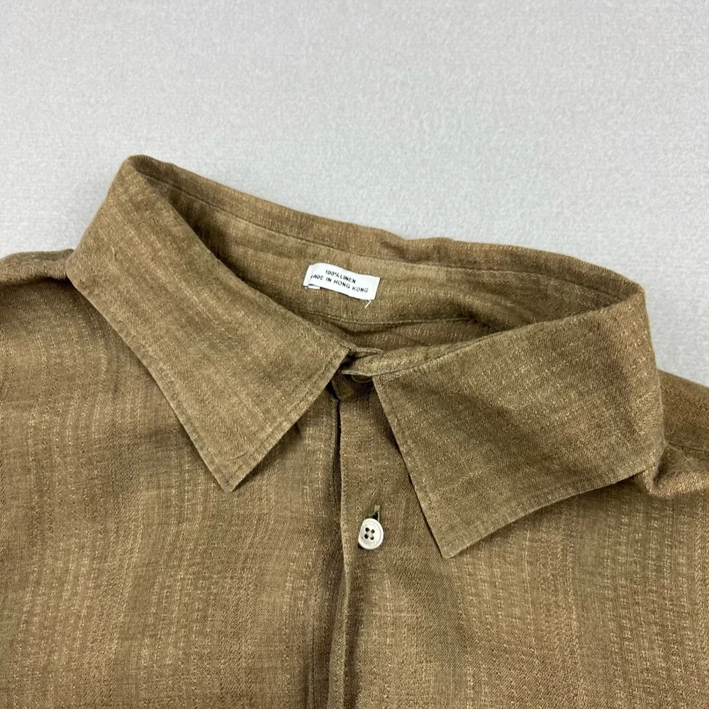 Calvin Klein Men XL Brown Earth 100% Linen Modern Fit Textured Button Up Shirt